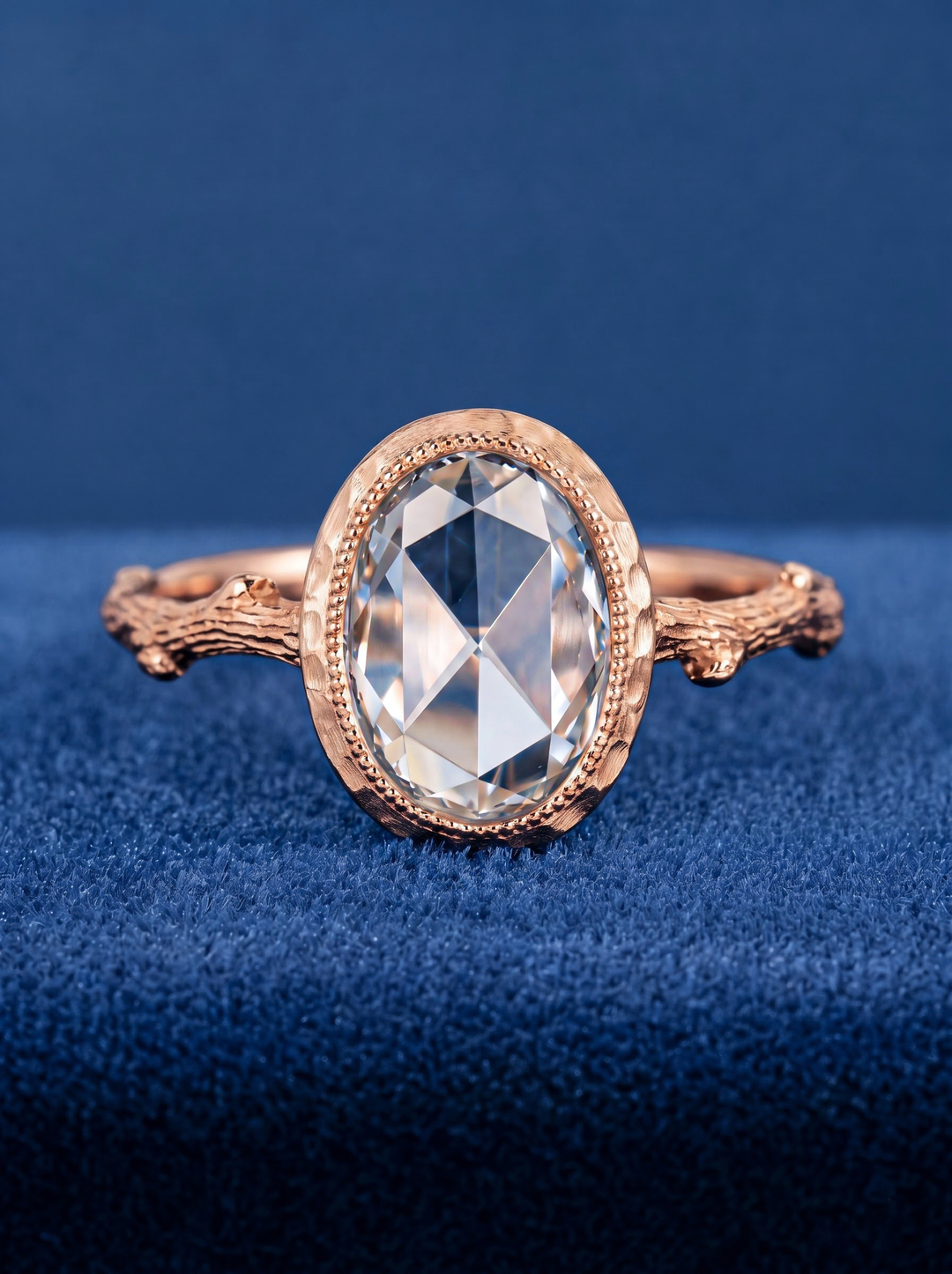 2.0CT Rose Cut Oval Lab Grown Diamond Nature Inspire Vintage Engagement Ring