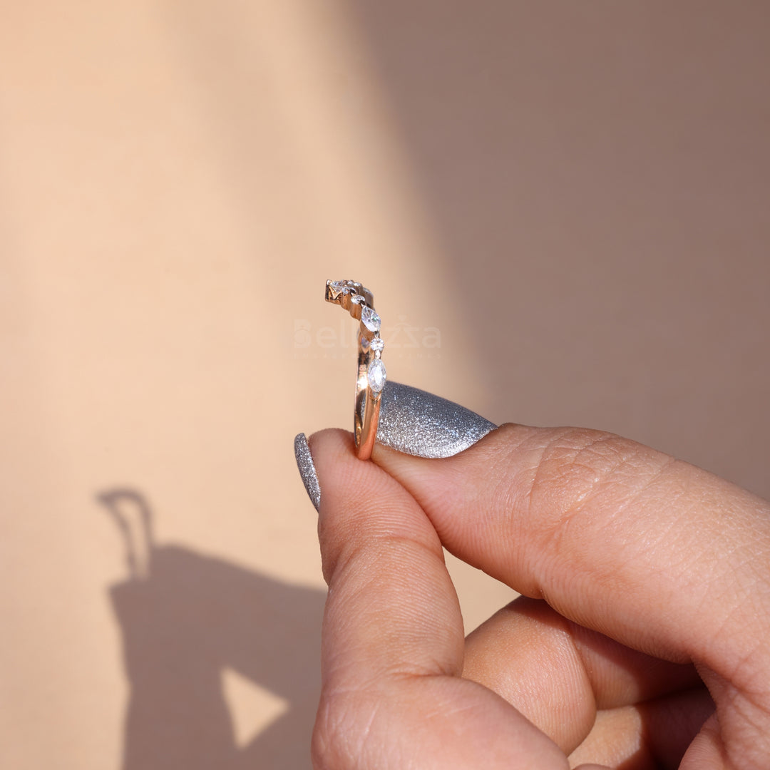 Marquise & Round Cut Curved Wedding Band - Ready to Ship