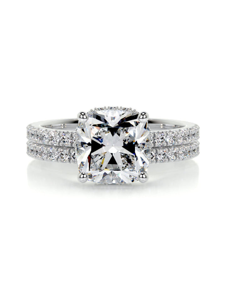 2.0 CT Cushion Hidden Halo & Pave F-VS CVD  Diamond Bridal Set