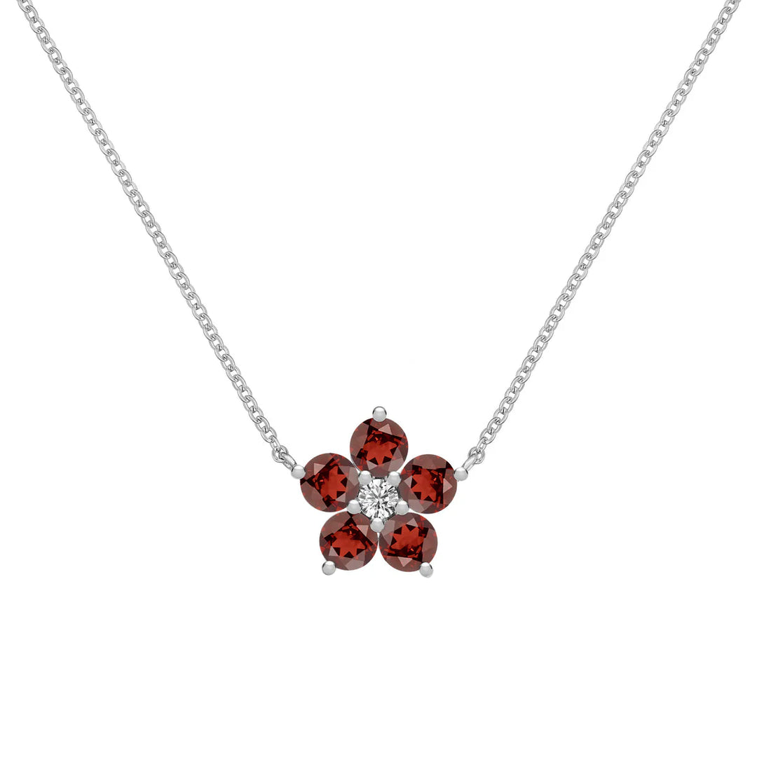 1.45 TCW Round Cut Flower Design Moissanite Necklace-January Birthstone
