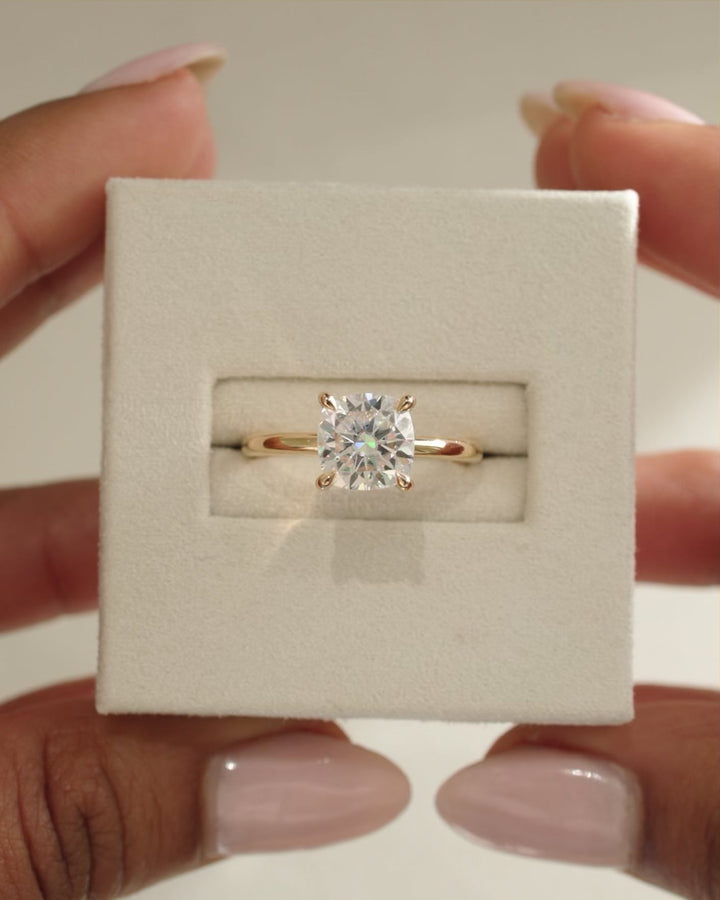 1.0 CT Cushion Cut Hidden Halo Moissanite Engagement Ring