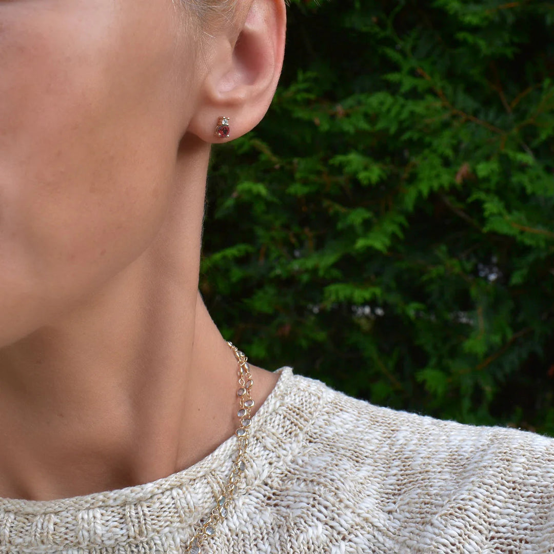 0.80TCW Round Cut Garnet Moissanite Diamond January Birthstone Earrings