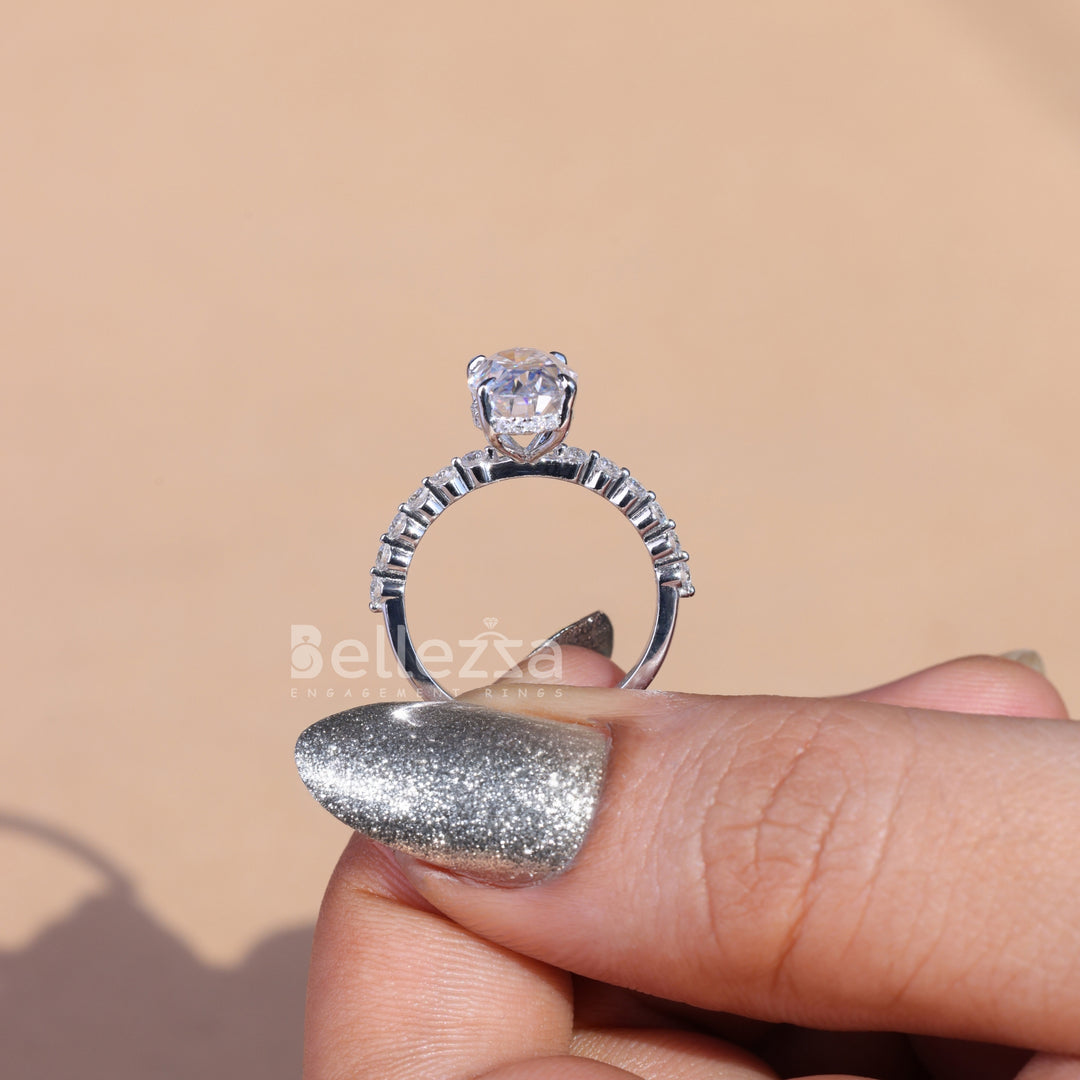 2.50 CT Oval Cut Hidden Halo Moissanite Engagement Ring - Ready To Ship