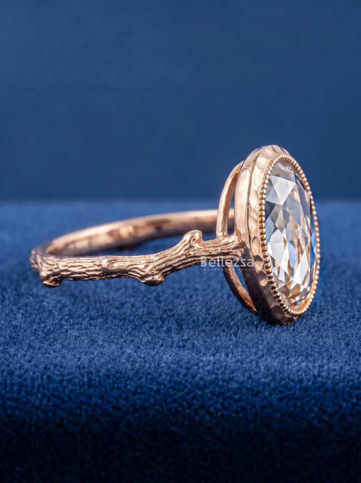 2.0CT Rose Cut Oval Lab Grown Diamond Nature Inspire Vintage Engagement Ring