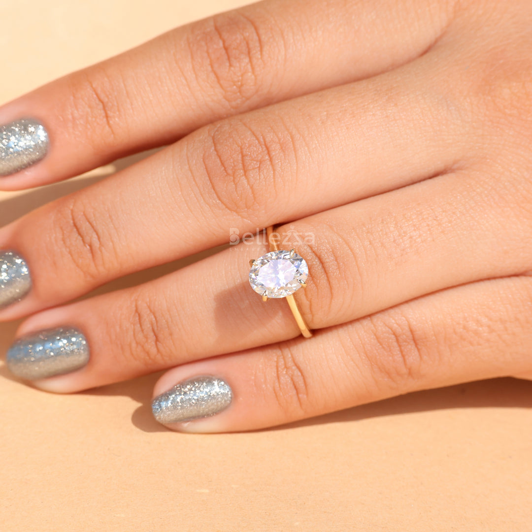 2.0CT Oval Cut Moissanite Hidden Halo Engagement Ring - Ready to ship