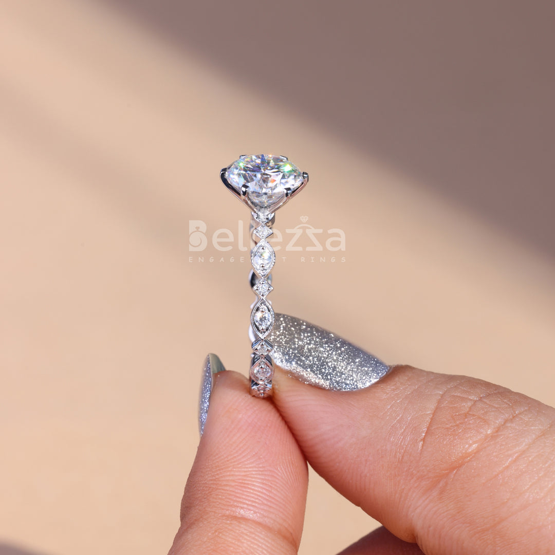 2.0CT Round Cut Vintage Moissanite Engagement Ring - Ready To Ship