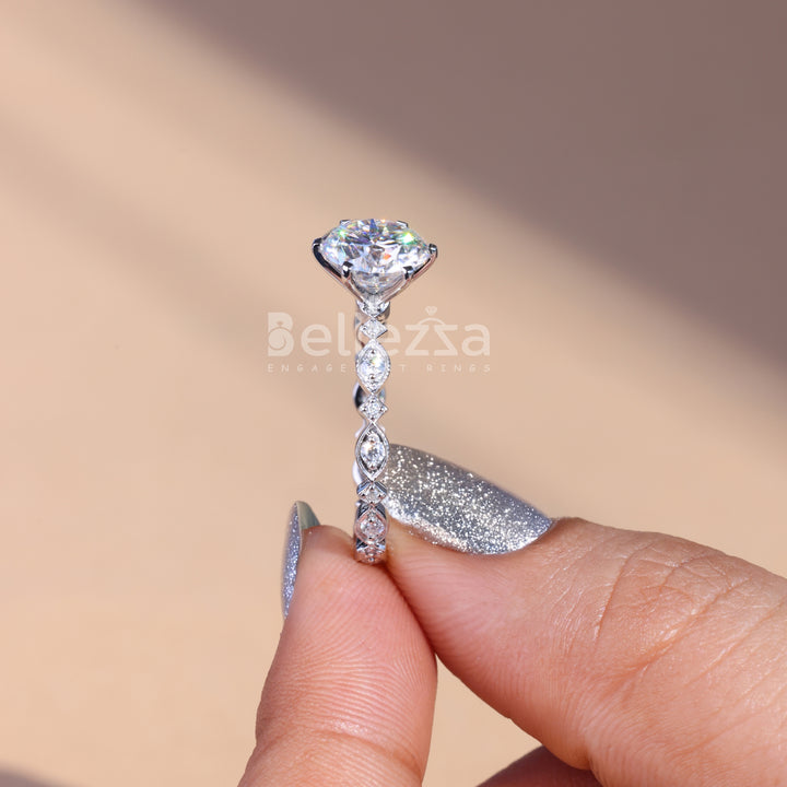 2.0CT Round Cut Vintage Moissanite Engagement Ring - Ready To Ship