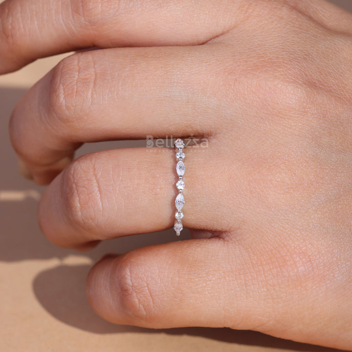 Marquise and Round  Cut Half Eternity Wedding Band - Ready to Ship