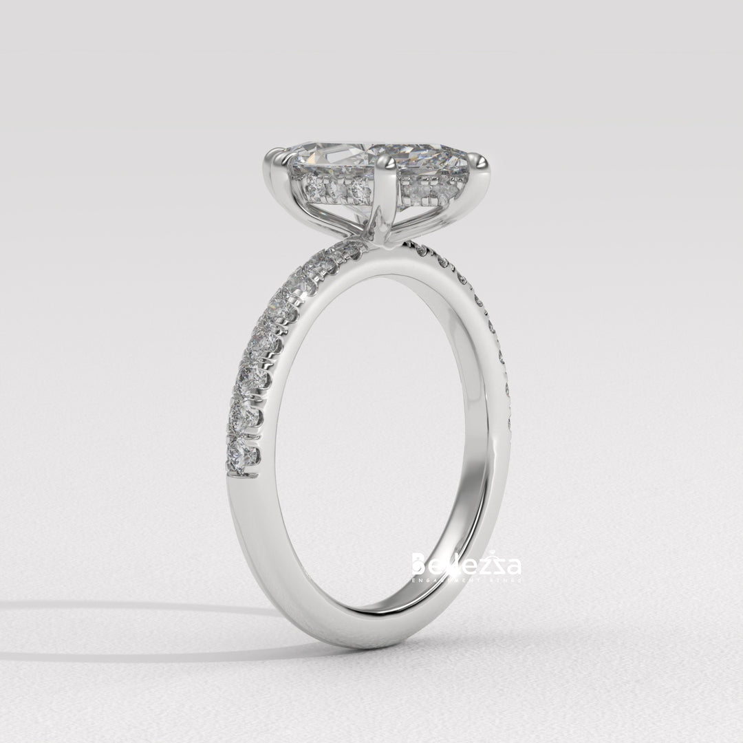 2.50-3.50CT Marquise Cut CVD Diamond Pave Setting Engagement Ring