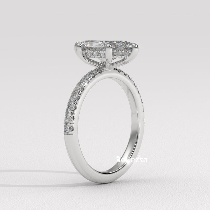 2.50-3.50CT Marquise Cut CVD Diamond Pave Setting Engagement Ring