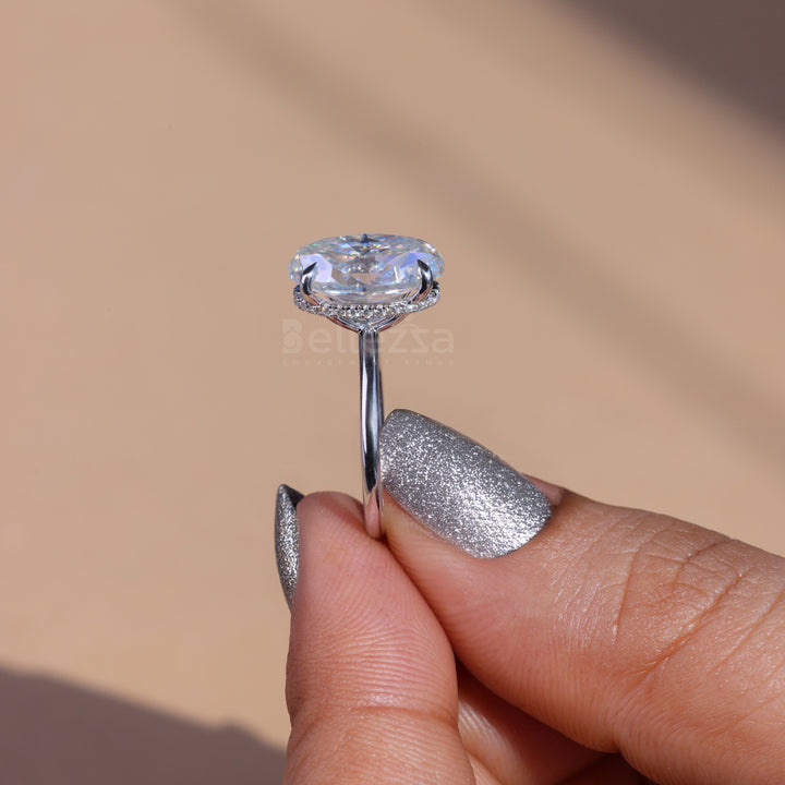 3.0CT Oval Cut Moissanite Hidden Halo Engagement Ring - Ready to ship