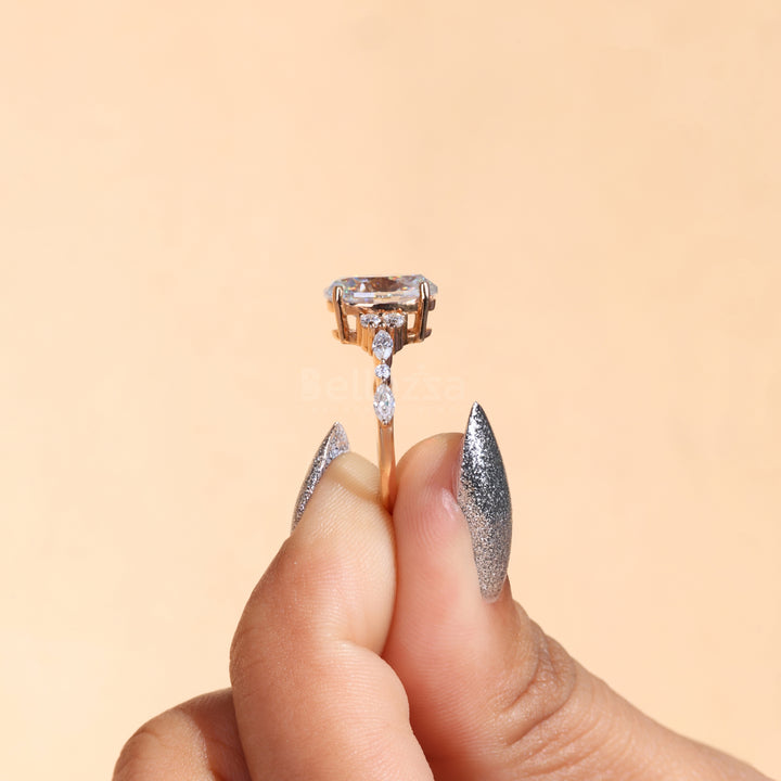 3.50CT Oval Cut Moissanite Cluster Engagement Ring - Ready to ship