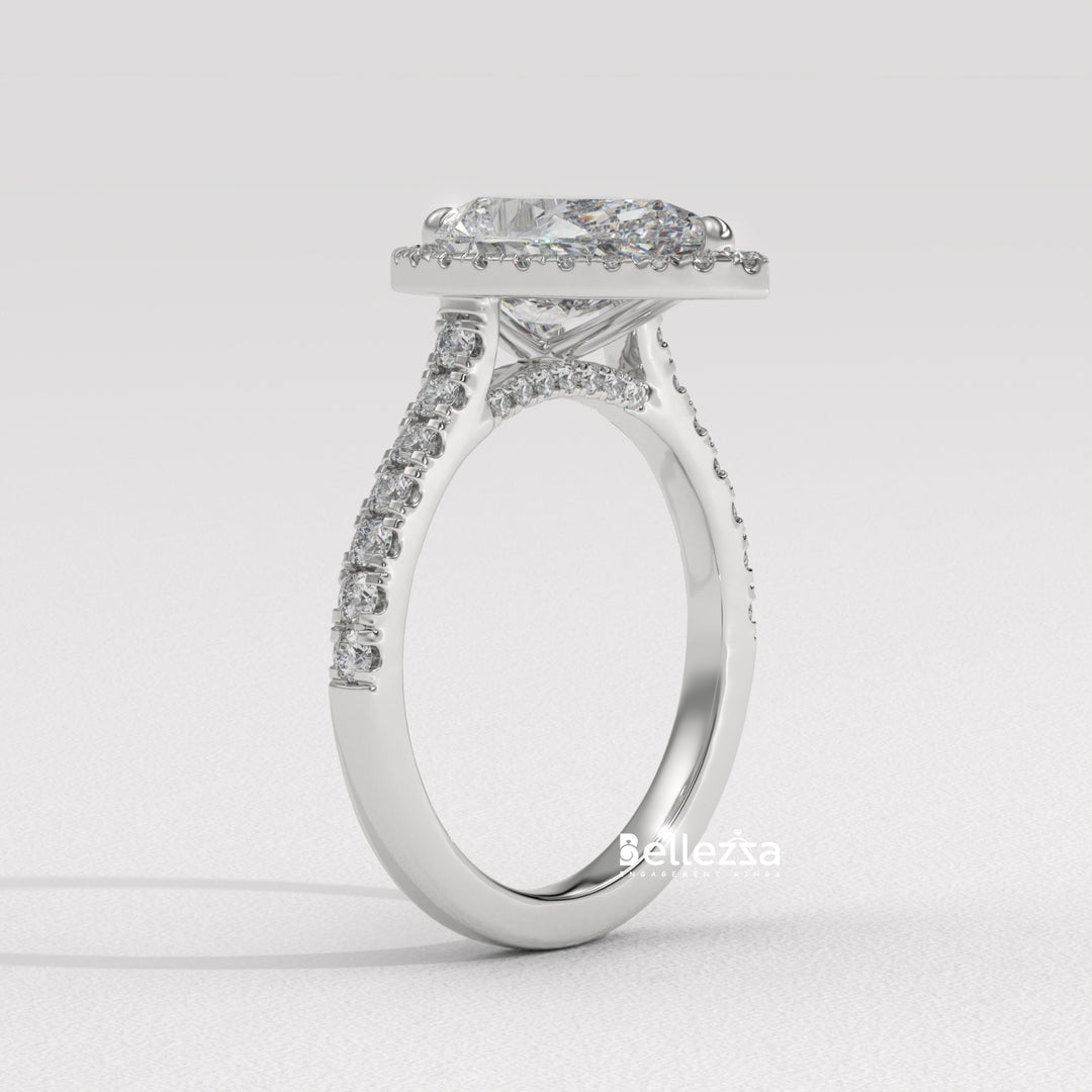 1.50-2.50CT Pear Cut CVD Diamond Halo Pave Setting Engagement Ring
