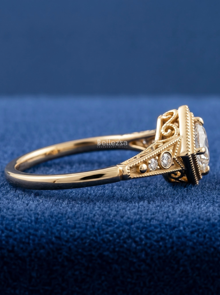 1.0CT Vintage Art Deco Round Lab Grown Diamond Engagement Ring