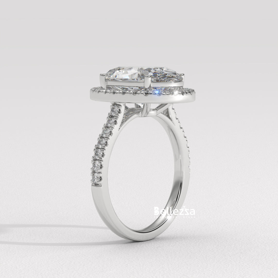 3.0-3.50CT Oval Cut CVD Diamond Halo Pave Setting Engagement Ring
