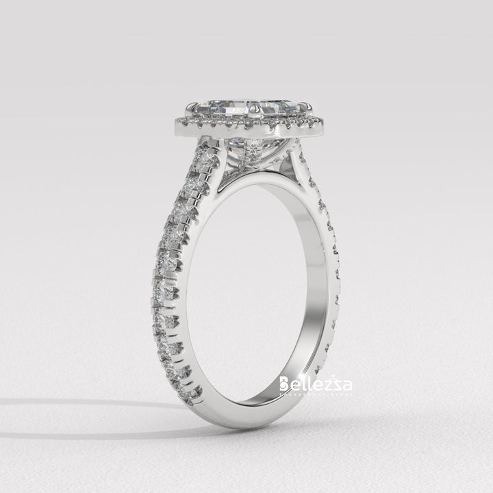 1.0-2.0CT Asscher Cut CVD Diamond Halo Setting Engagement Ring