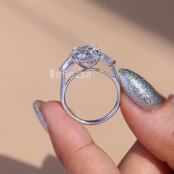 4.0CT Elongated Cushion Cut Three Stone Engagement Ring - Ready To Ship