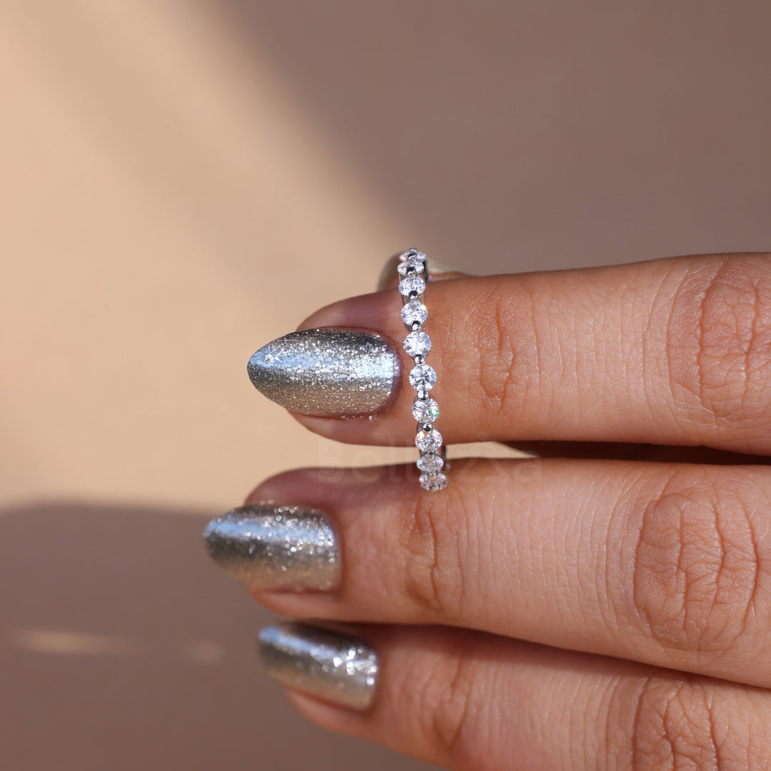 Round Brilliant Bubble Prong Moissanite Wedding Band - Ready to Ship