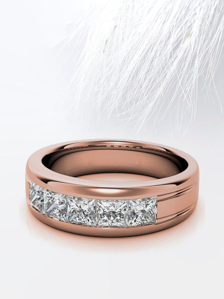 Princess Cut Five Stone Moissanite Men's Diamond Wedding Band