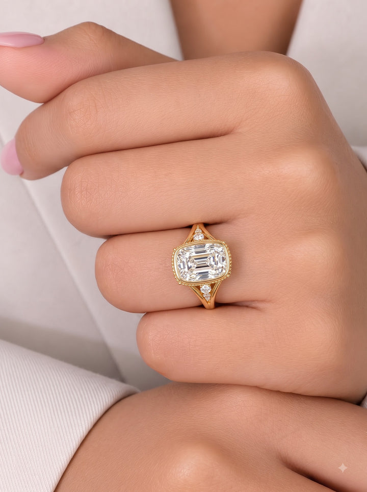 4.50CT Elongated Cushion Lab Grown Diamond Bezel Vintage Engagement Ring