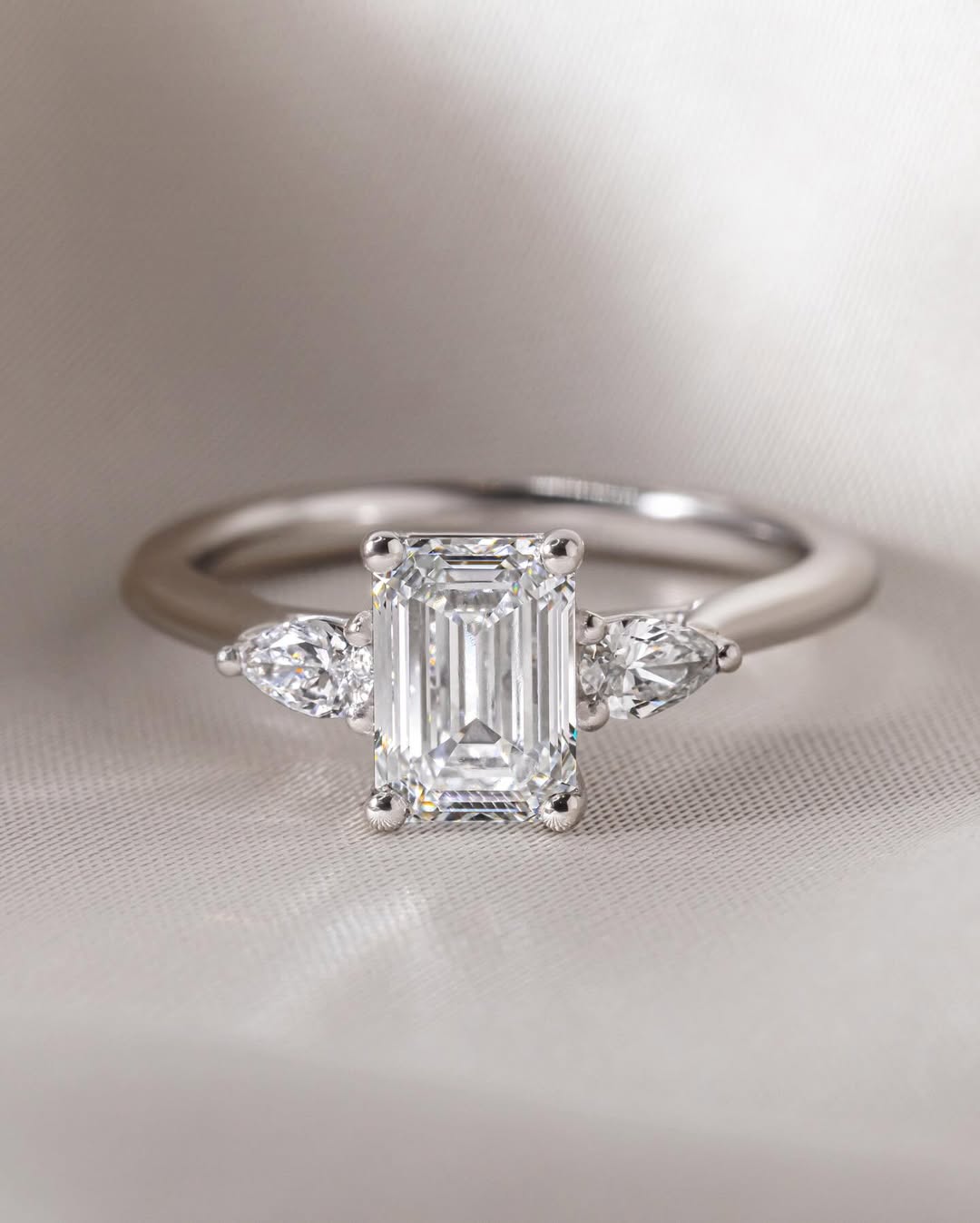 1.20 - 3.20 CT Emerald  Lab Grown Diamond Three Stone Style Engagement Ring