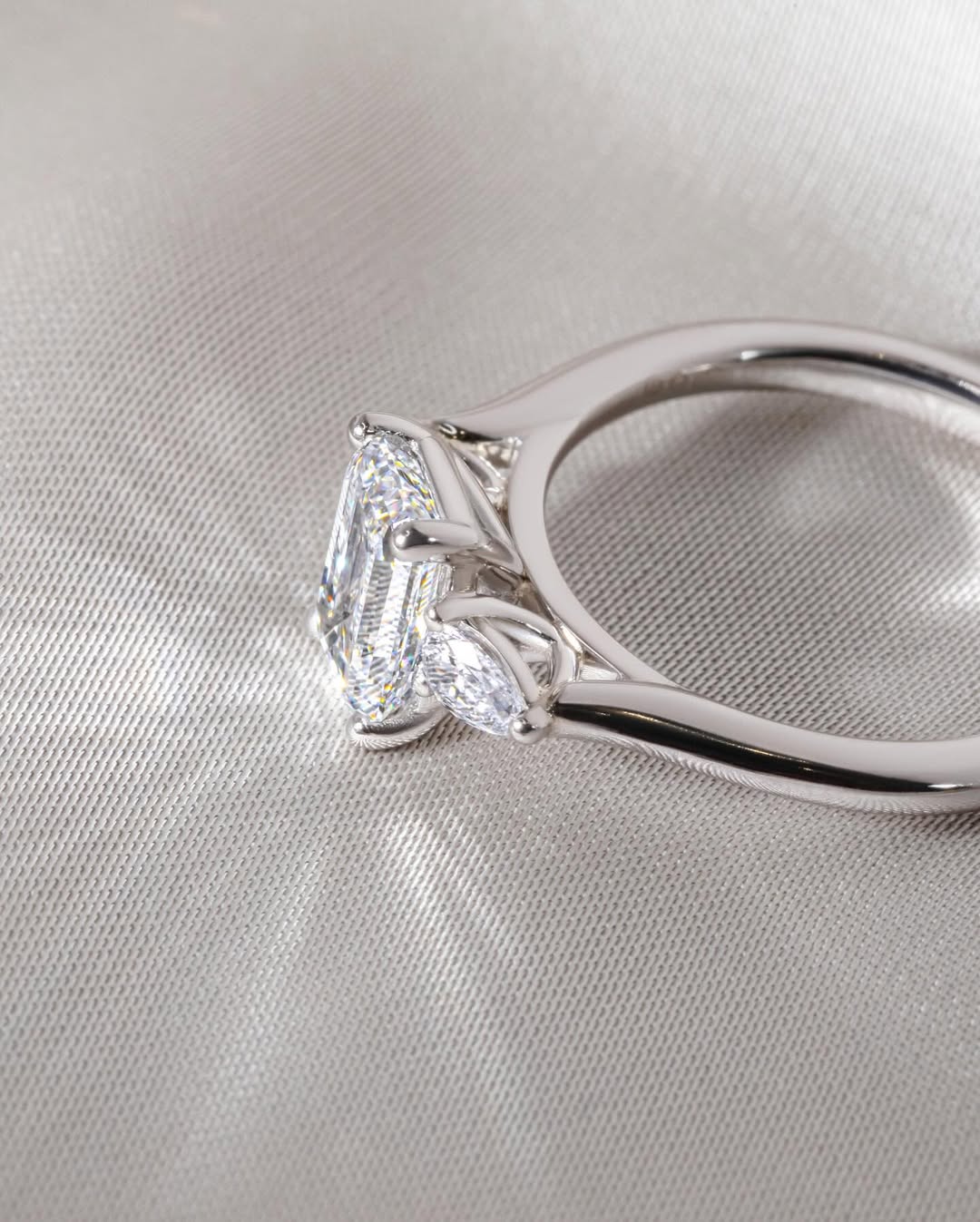 1.20 - 3.20 CT Emerald  Lab Grown Diamond Three Stone Style Engagement Ring