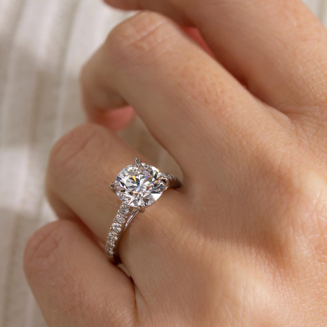 1.50 - 3.50 CT Round  Lab Grown Diamond Pave Style Engagement Ring