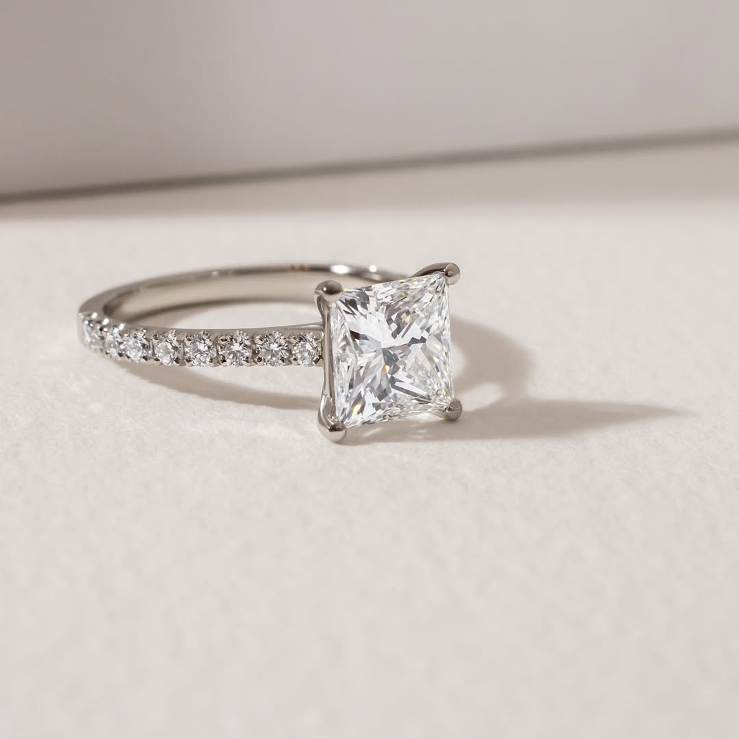 1.70-3.50 CT Princess  Lab Grown Diamond Pave Style Engagement Ring