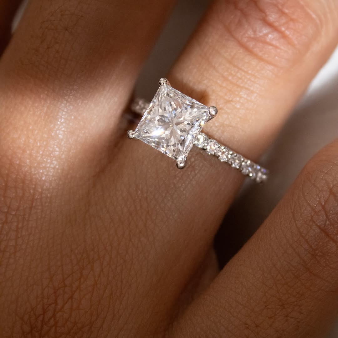 1.70-3.50 CT Princess  Lab Grown Diamond Pave Style Engagement Ring