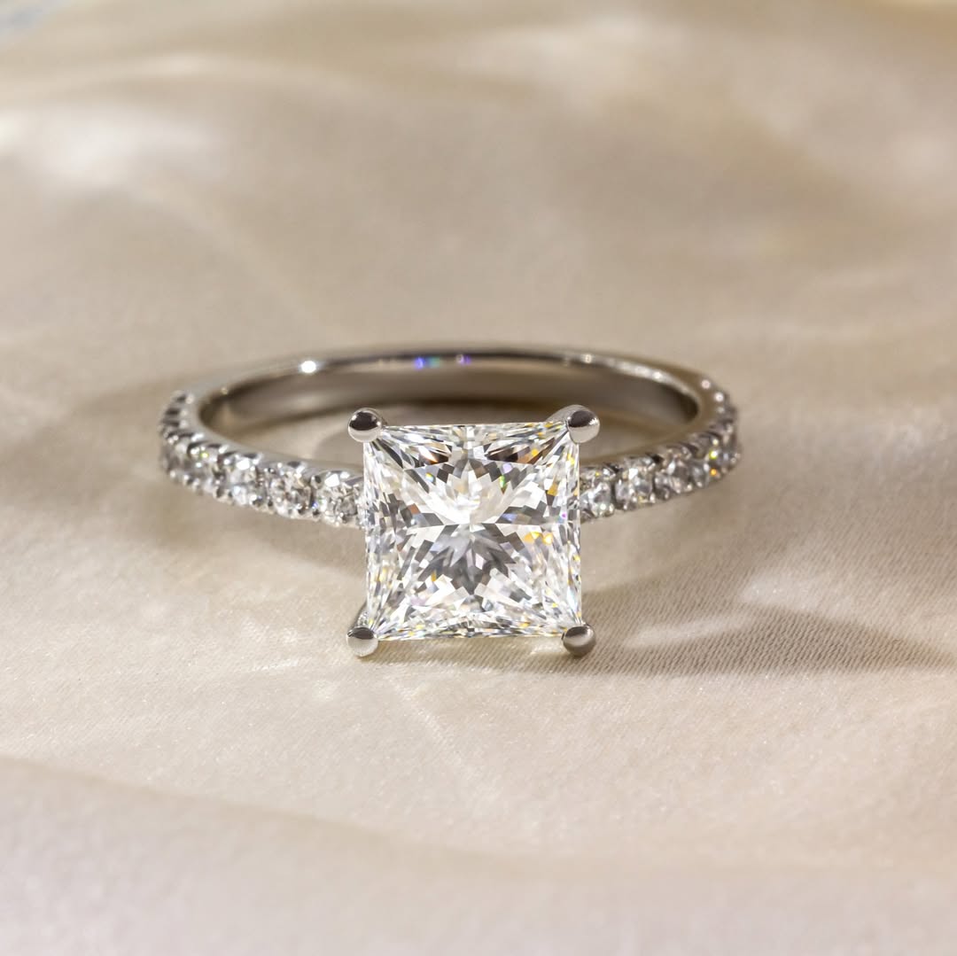 1.70-3.50 CT Princess  Lab Grown Diamond Pave Style Engagement Ring
