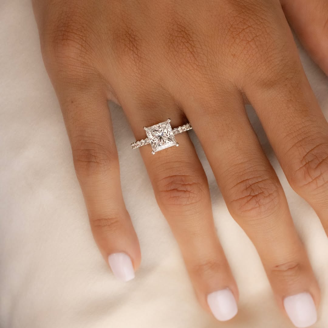 1.70-3.50 CT Princess  Lab Grown Diamond Pave Style Engagement Ring