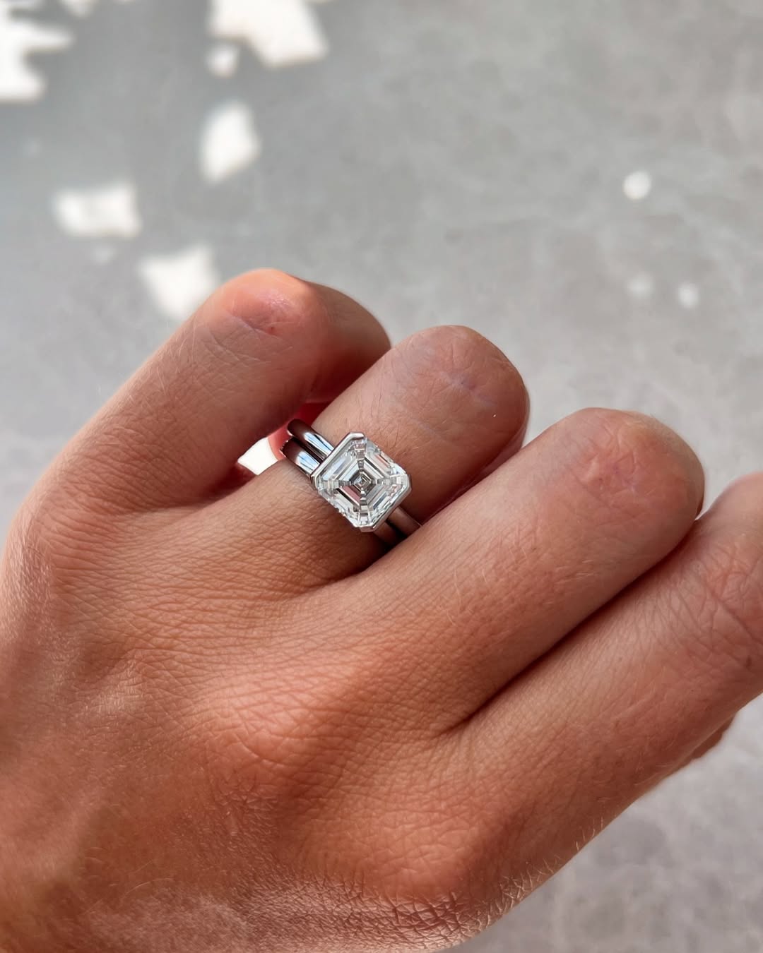 1.0-3.10 CT Asscher   Lab Grown Diamond Half Bezel Style Engagement Ring