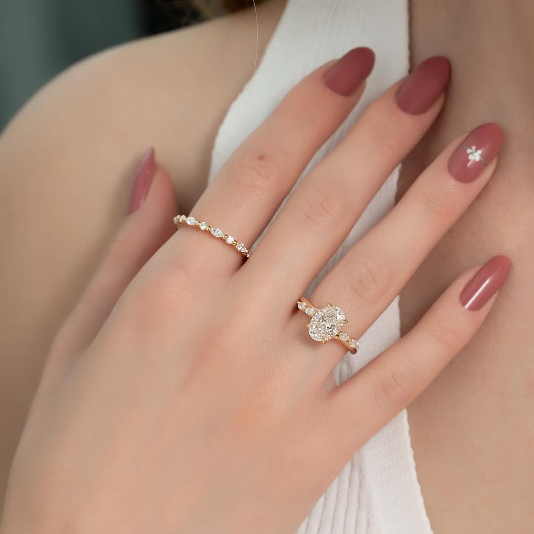 1.0-3.0 CT Oval  Lab Grown Diamond Pave Setting Engagement Ring