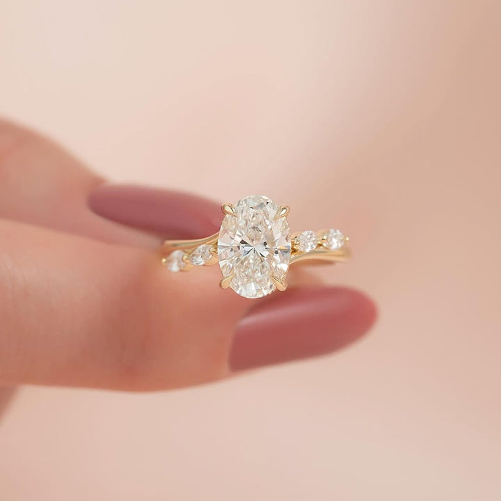 1.0-3.0 CT Oval  Lab Grown Diamond Pave Setting Engagement Ring