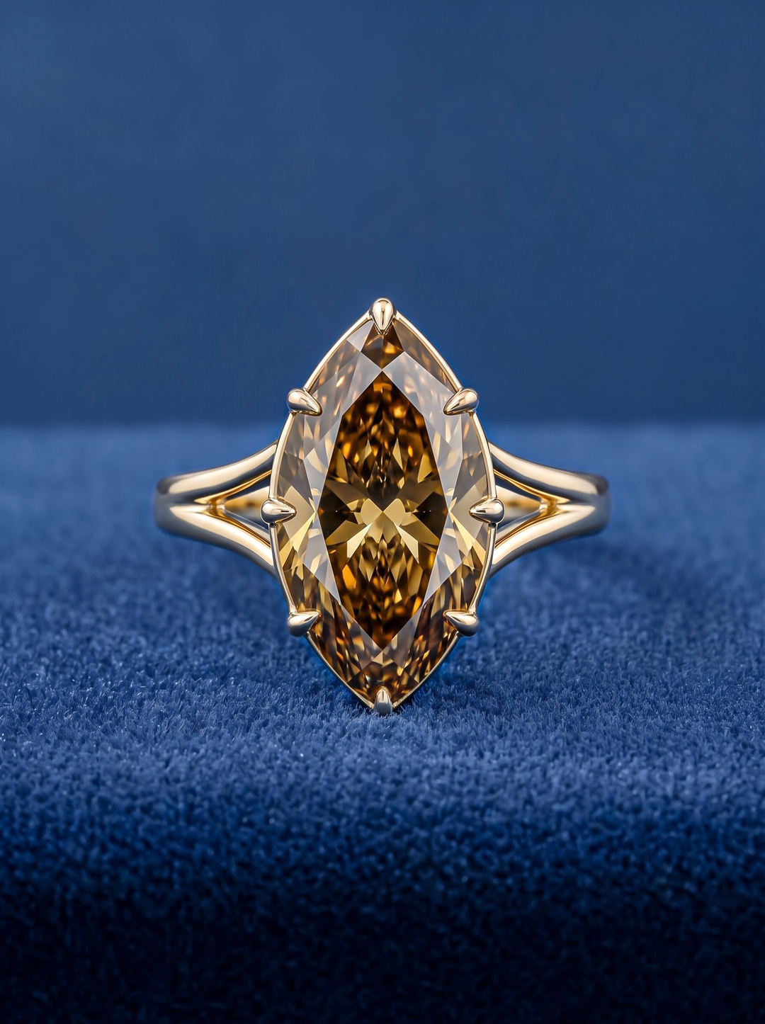 3.0CT Brown Marquise Lab Grown Diamond Split Shank Engagement Ring
