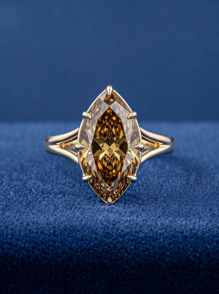 3.0CT Brown Marquise Lab Grown Diamond Split Shank Engagement Ring