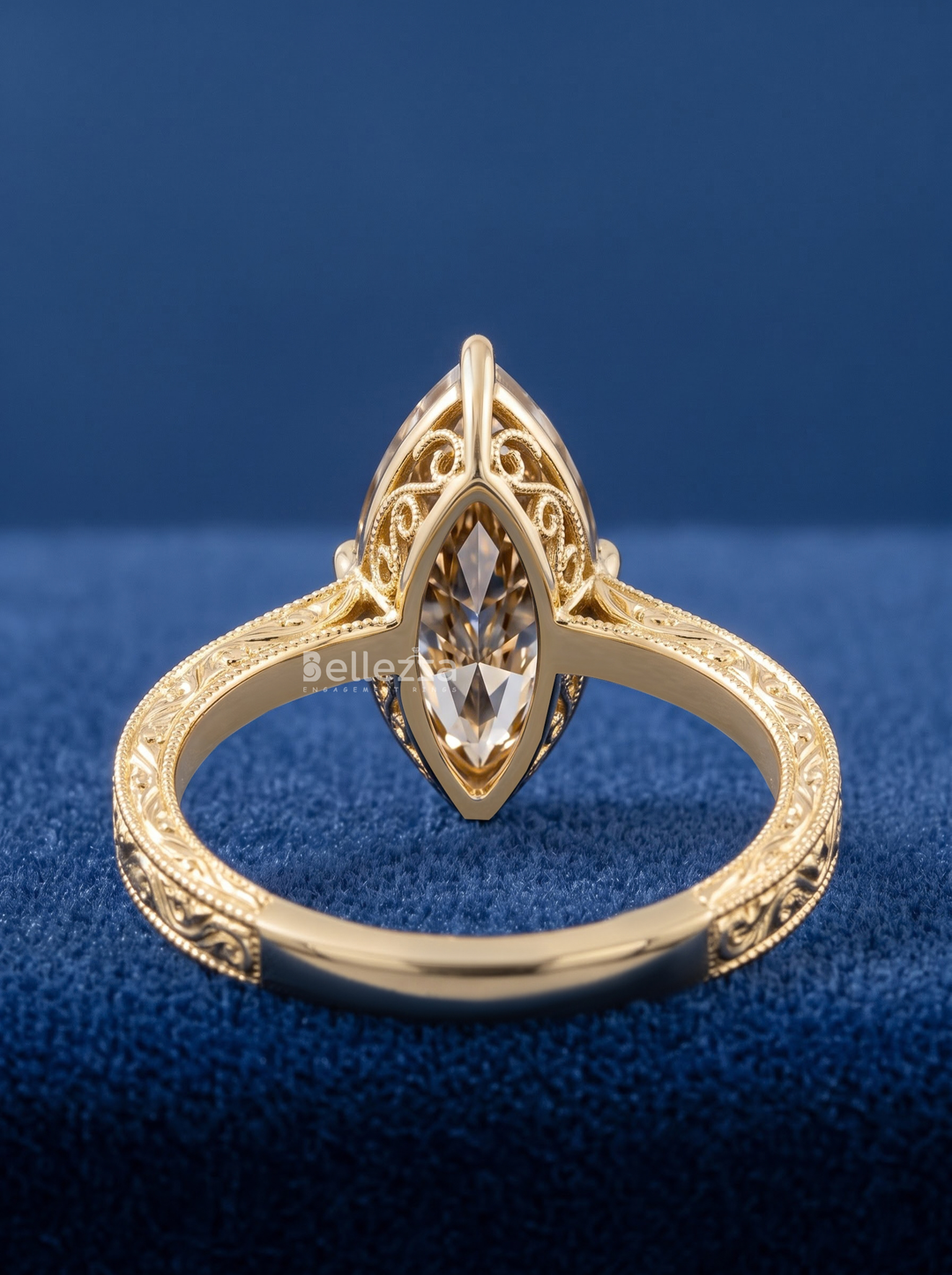 3.0CT Brown Marquise Lab Grown Diamond Engraved Engagement Ring