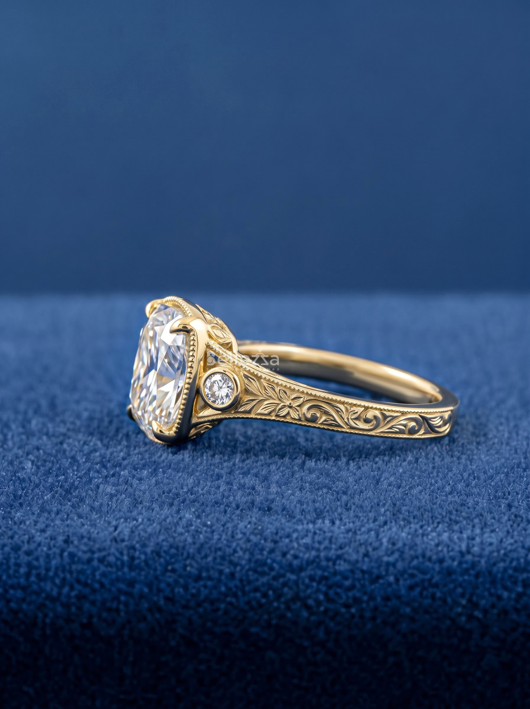 2.50CT Cushion Lab Grown Diamond Engraved Milgrain Engagement Ring
