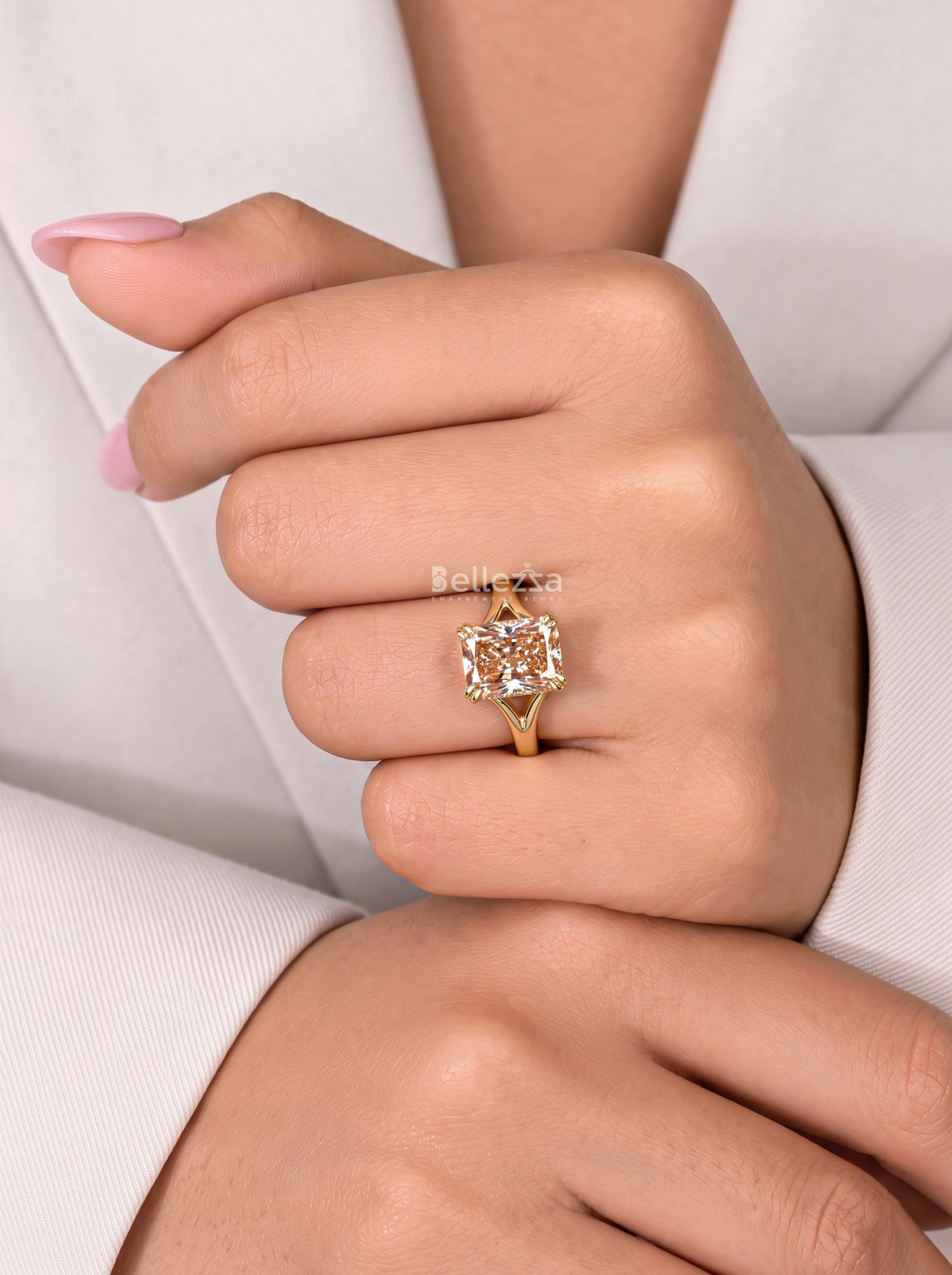 3.0CT Champagne Radiant Lab Grown Diamond Split Shank Engagement Ring