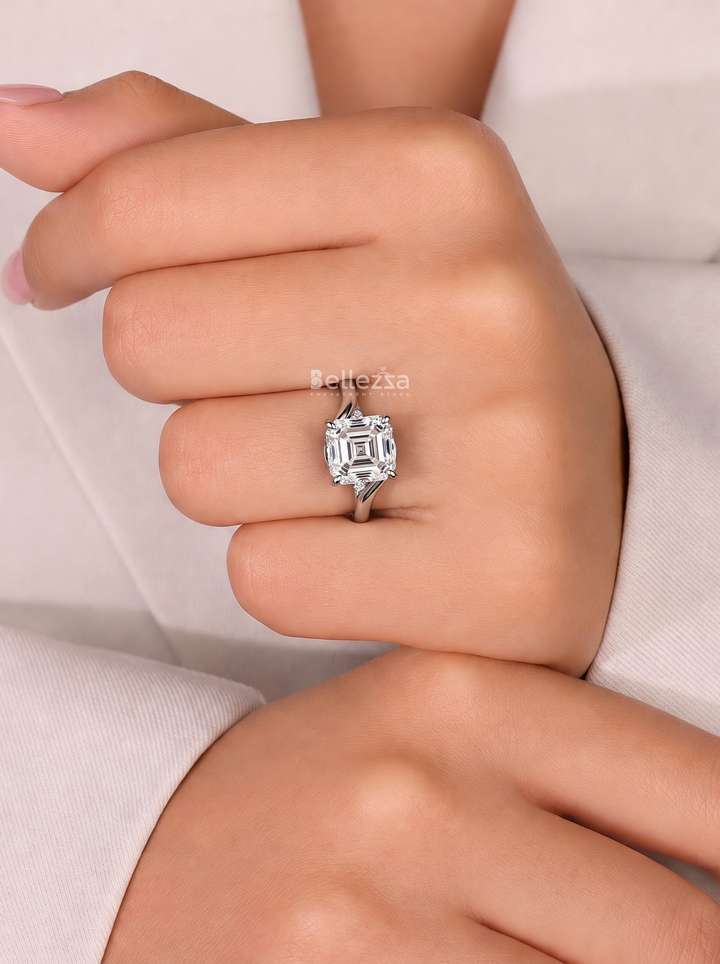 2.0CT Asscher Diamond Bypass Engagement Ring For Women