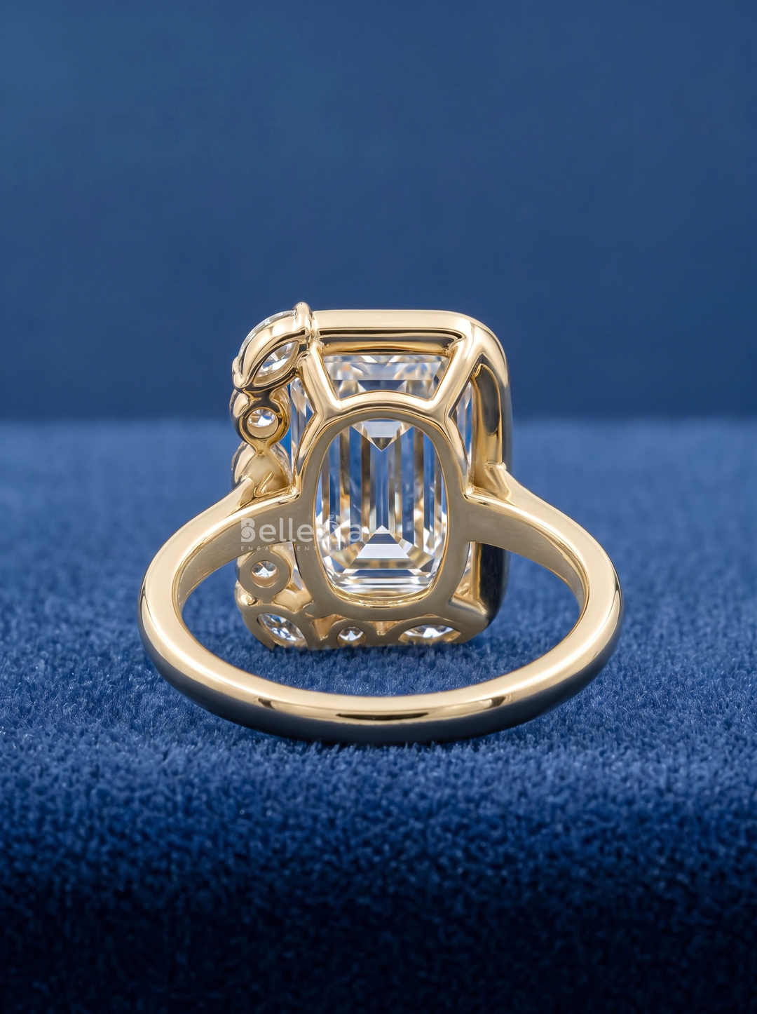 2.0CT Emerald Cut Diamond Asymmetrical Accent Engagement Ring