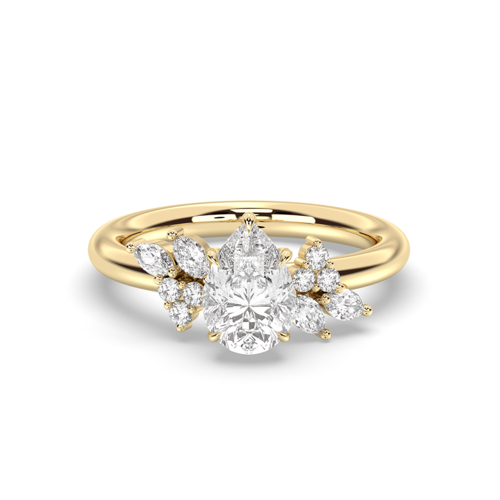 1.0-3.0CT Pear Lab Grown Diamond Unique Cluster Engagement Ring