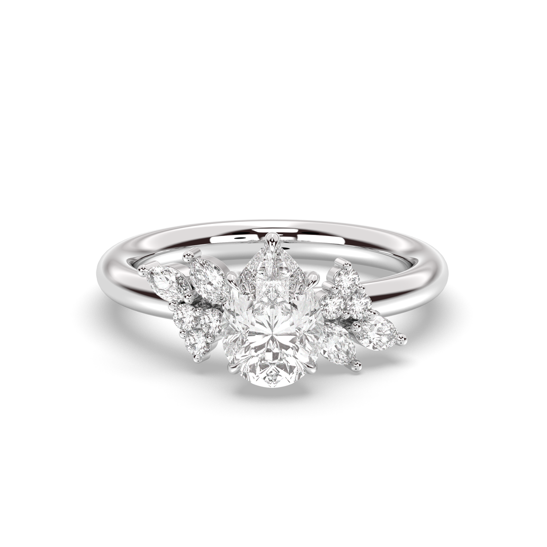 1.0-3.0CT Pear Lab Grown Diamond Unique Cluster Engagement Ring