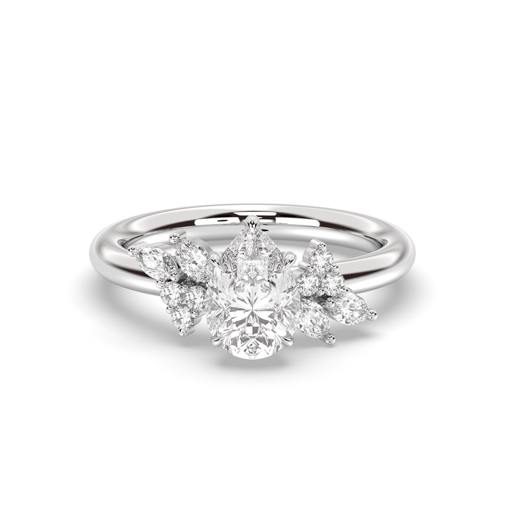 1.0-3.0CT Pear Lab Grown Diamond Unique Cluster Engagement Ring
