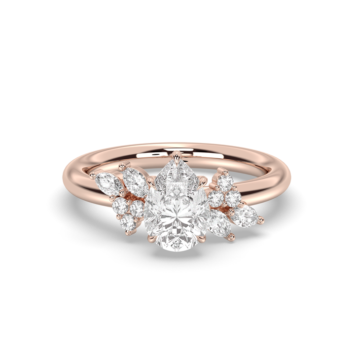 1.0-3.0CT Pear Lab Grown Diamond Unique Cluster Engagement Ring