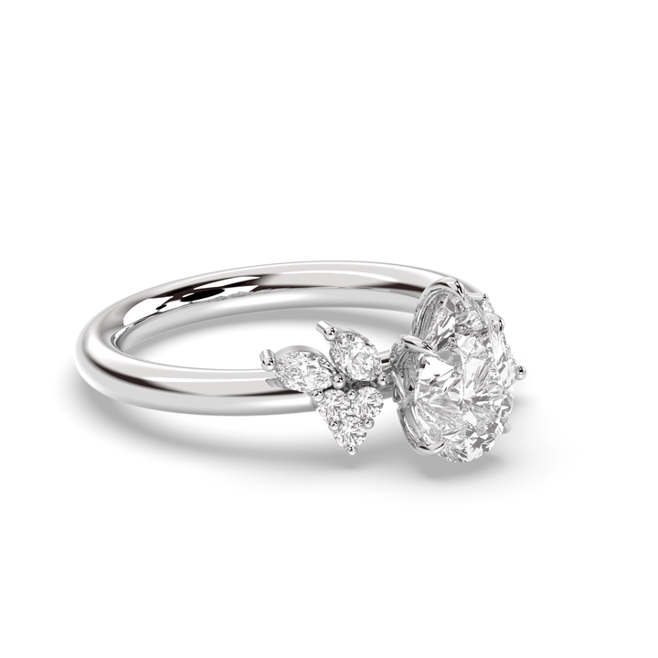 1.0-3.0CT Pear Lab Grown Diamond Unique Cluster Engagement Ring