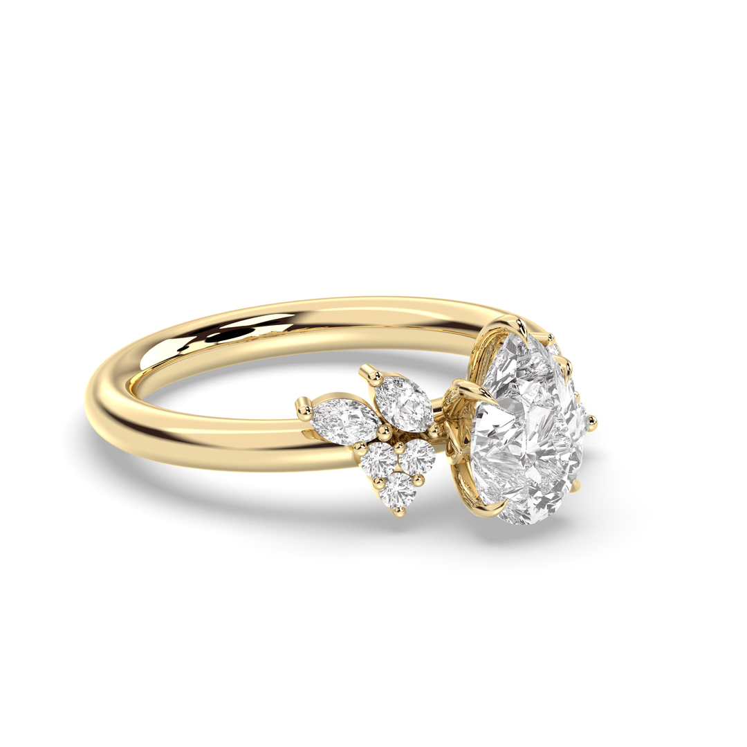 1.0-3.0CT Pear Lab Grown Diamond Unique Cluster Engagement Ring