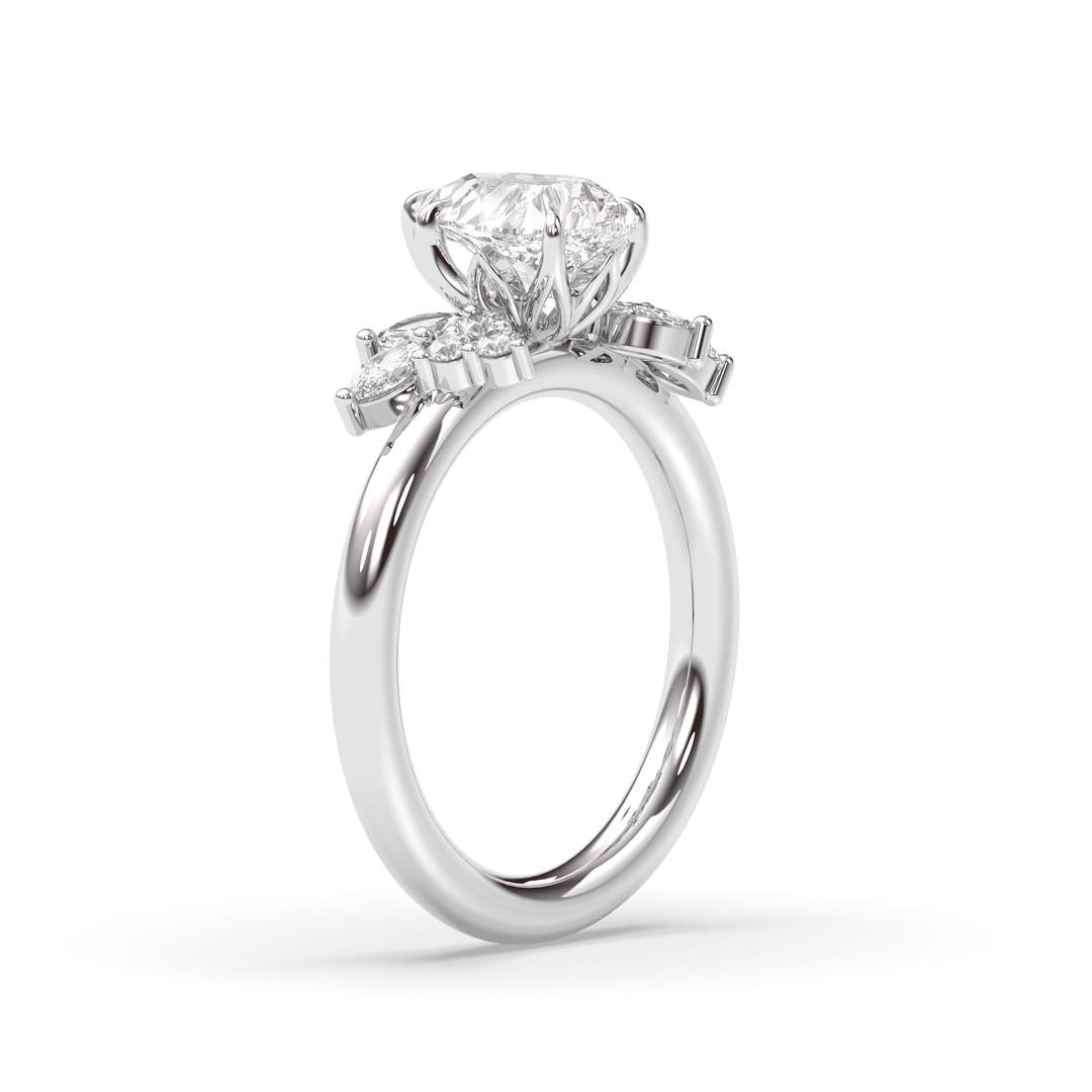 1.0-3.0CT Pear Lab Grown Diamond Unique Cluster Engagement Ring