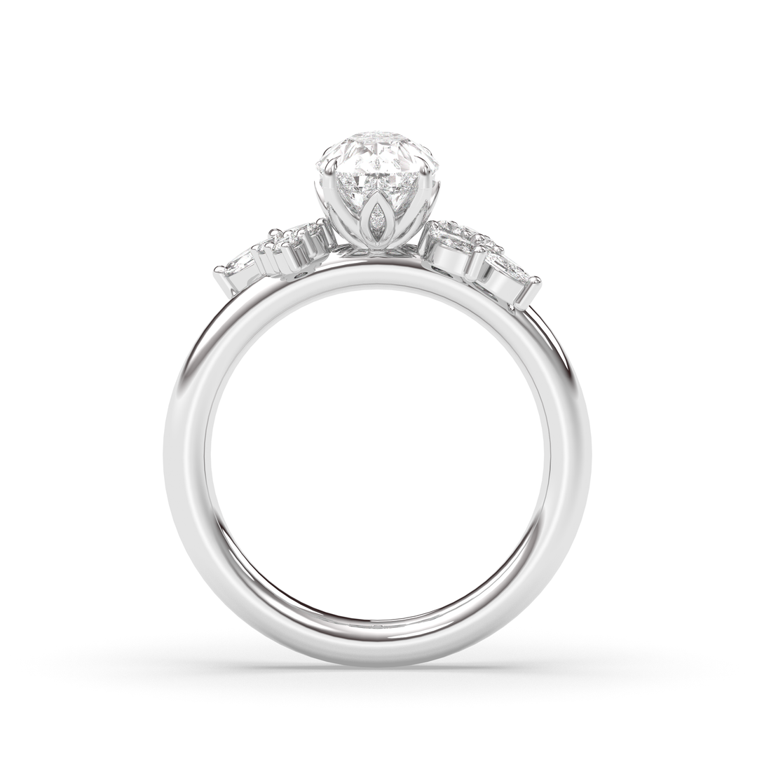 1.0-3.0CT Pear Lab Grown Diamond Unique Cluster Engagement Ring