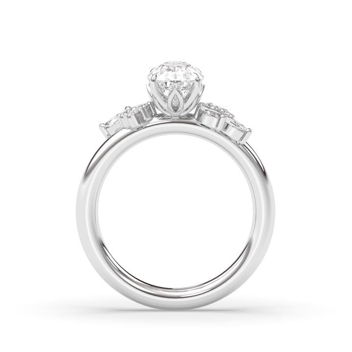 1.0-3.0CT Pear Lab Grown Diamond Unique Cluster Engagement Ring